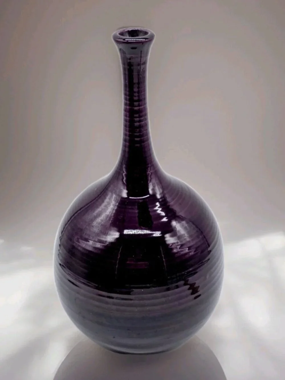Artisan Made Long Neck Ceramic Vase Eggplant Plumb Colored MCM Boho Contemporary